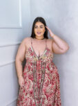 vestido longo donatella vermelho estampado plus size