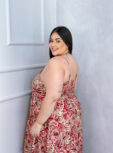 vestido longo donatella vermelho estampado plus size