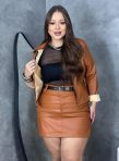 short saia lenise caramelo plus size