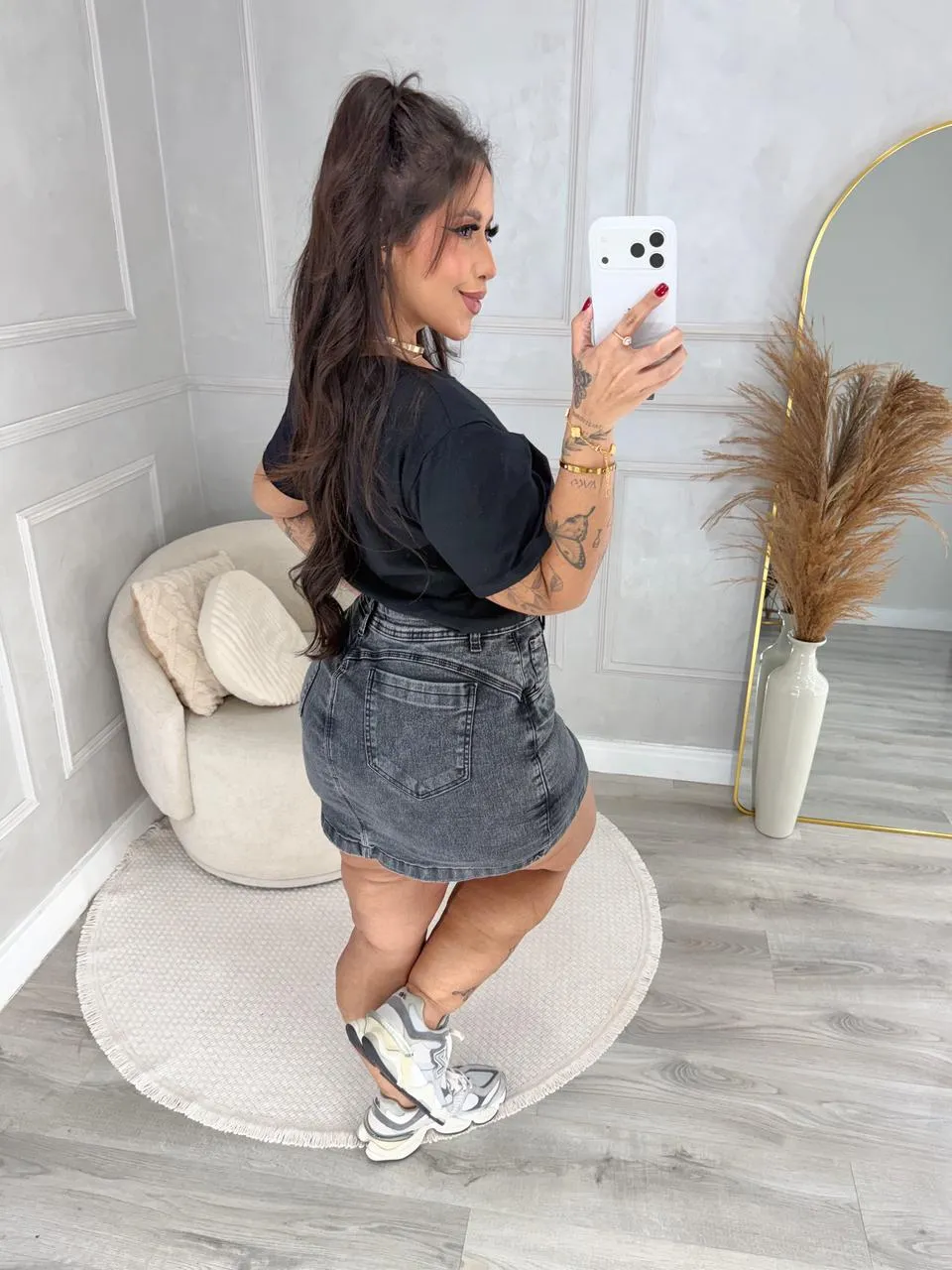 short saia paulina jeans plus size 1624
