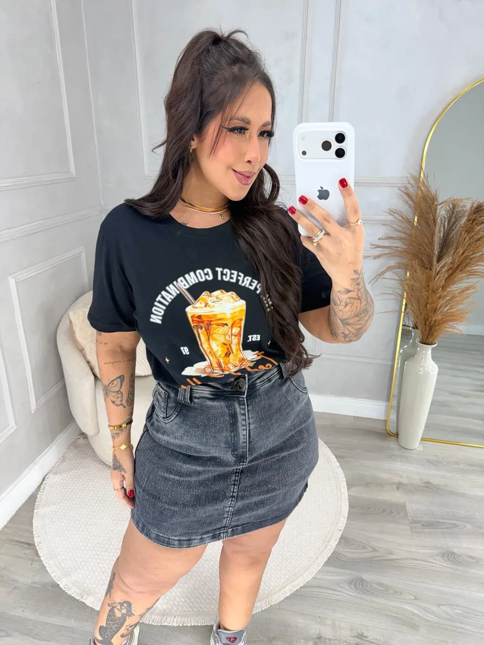 short saia paulina jeans plus size 1624