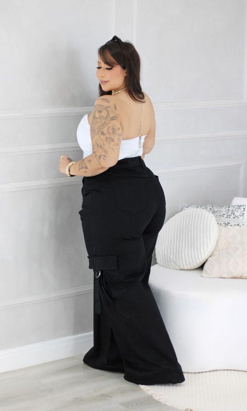 calça wide leg luiza preto plus size