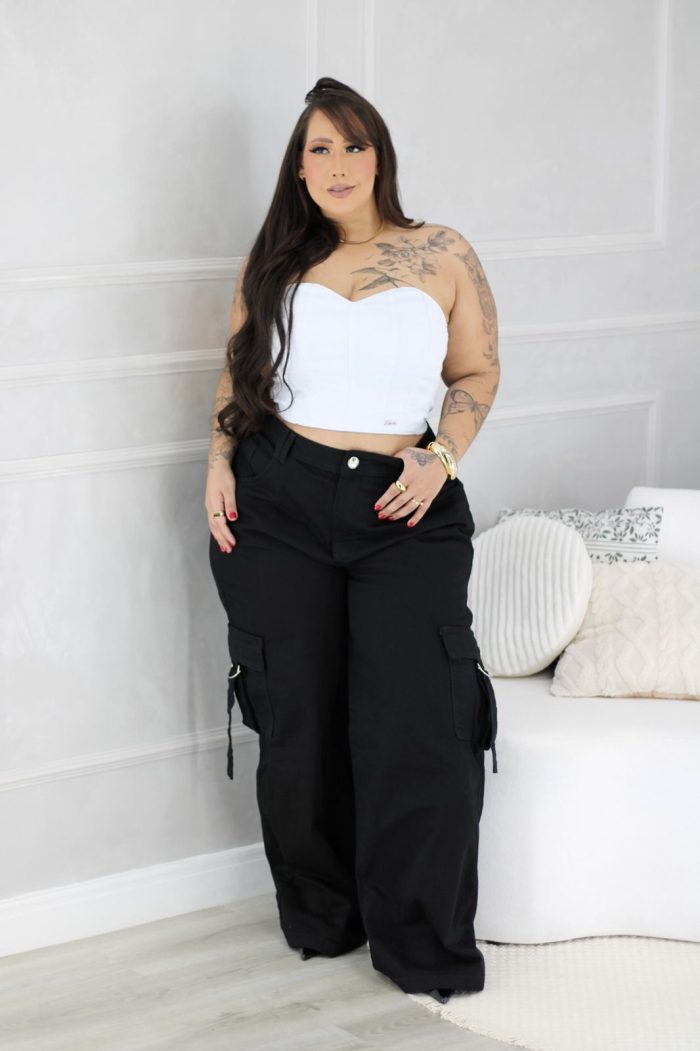 calça wide leg luiza preto plus size