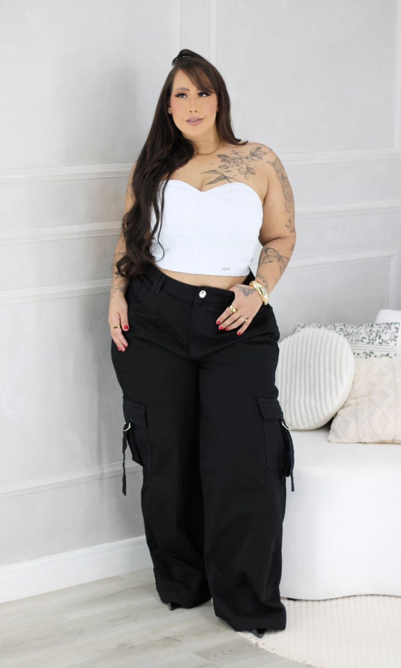 calça wide leg luiza preto plus size