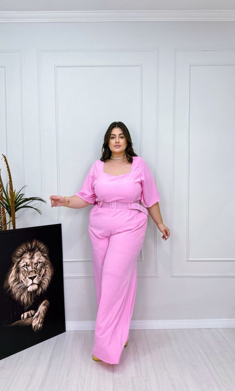 macacão vitória rosa bebê plus size