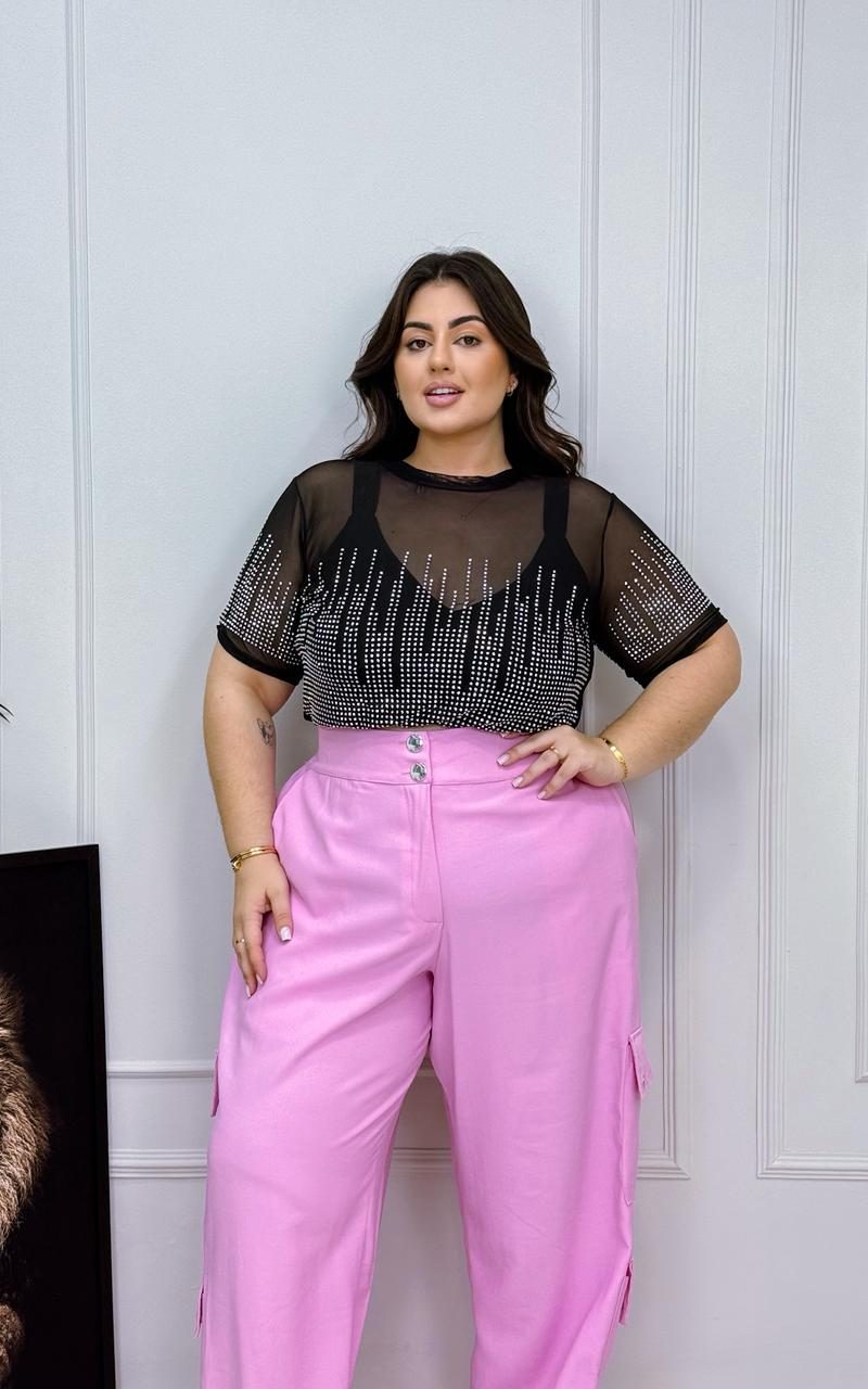 cropped tule nura preto plus size
