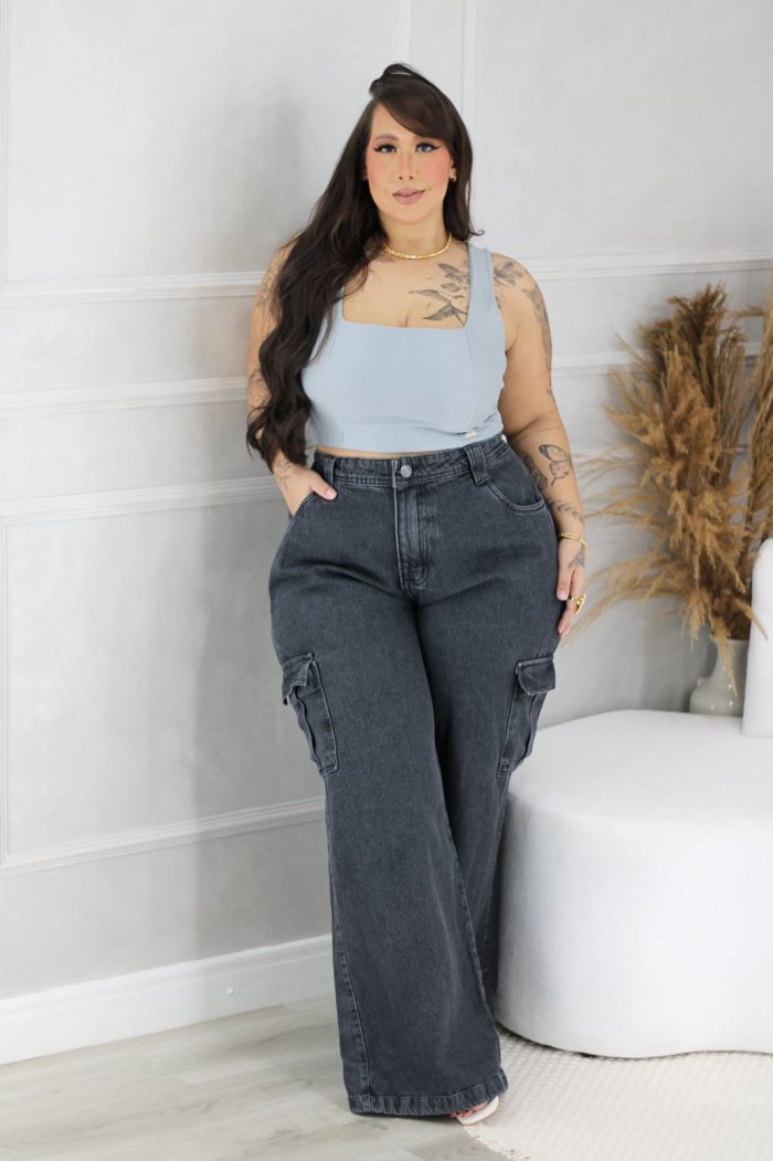 calça wide leg gorete jeans plus size