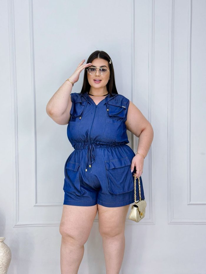 macaquinho gris azul plus size 1776