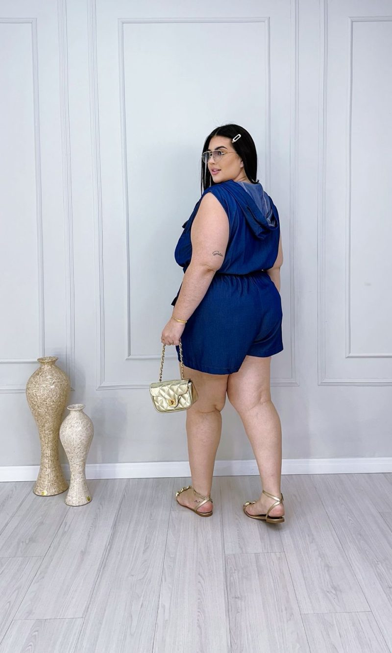 macaquinho gris azul plus size 1776