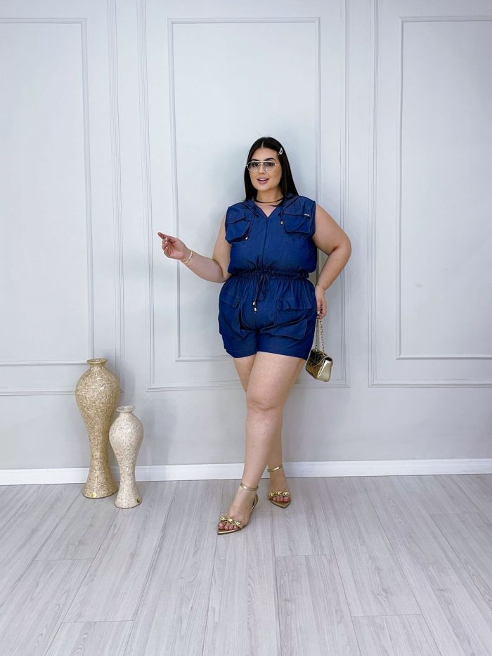 macaquinho gris azul plus size 1776 macaquinho gris azul plus size 1776