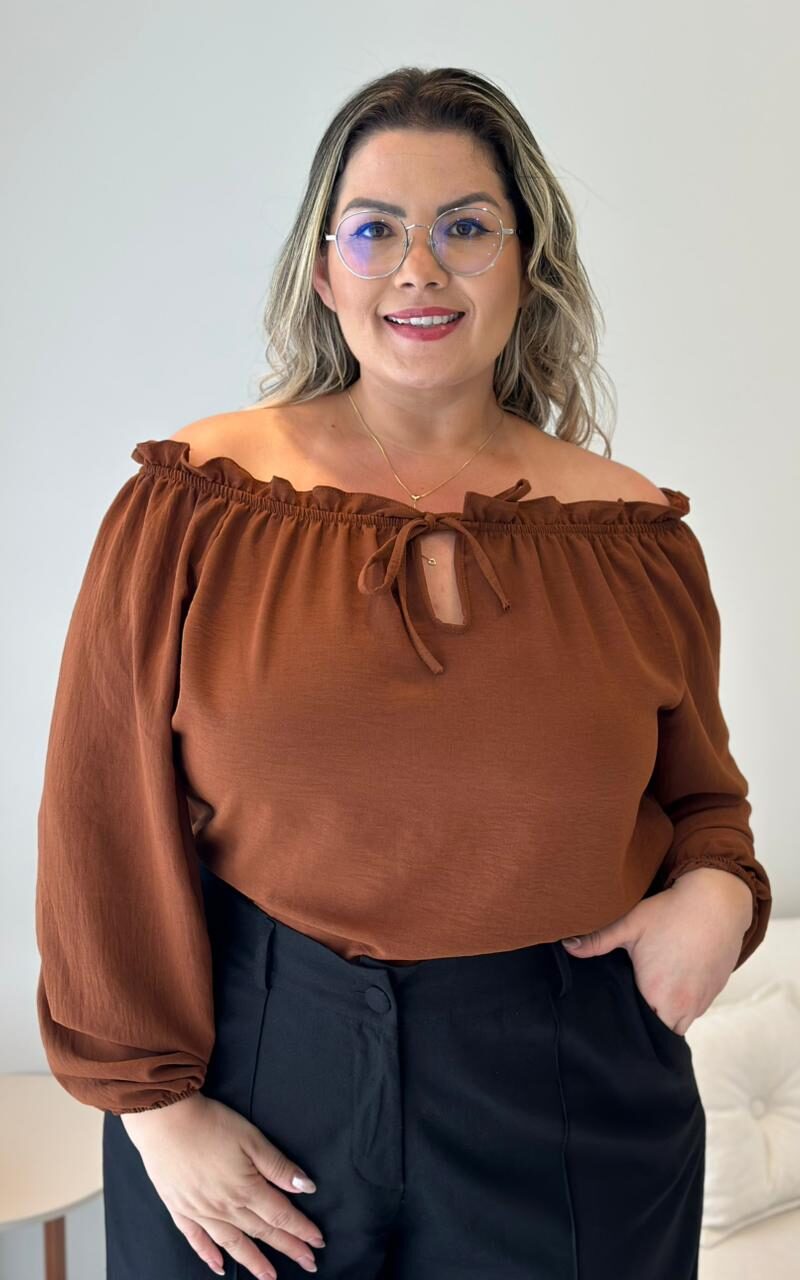 blusa cornelia marrom plus size 2289