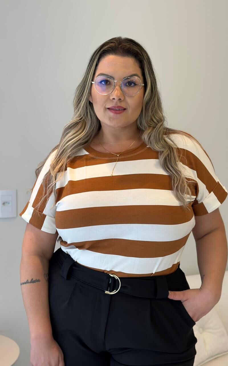 blusa jessy caramelo listrada plus size 2292